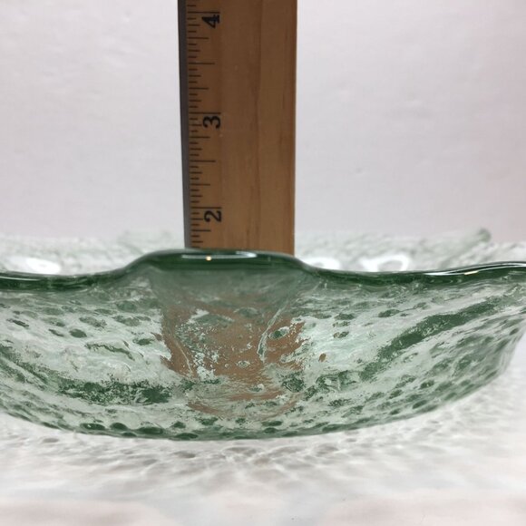 Vintage 13" Green Depression Bubble Glass Fruit Decor Bowl Textured Interior Art - Picture 9 of 10